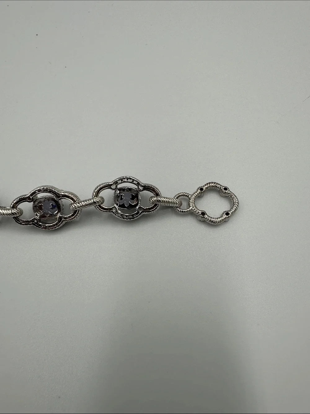 Judith Ripka 925 Sterling Silver Cable Links Toggle Stones CZ Bracelet